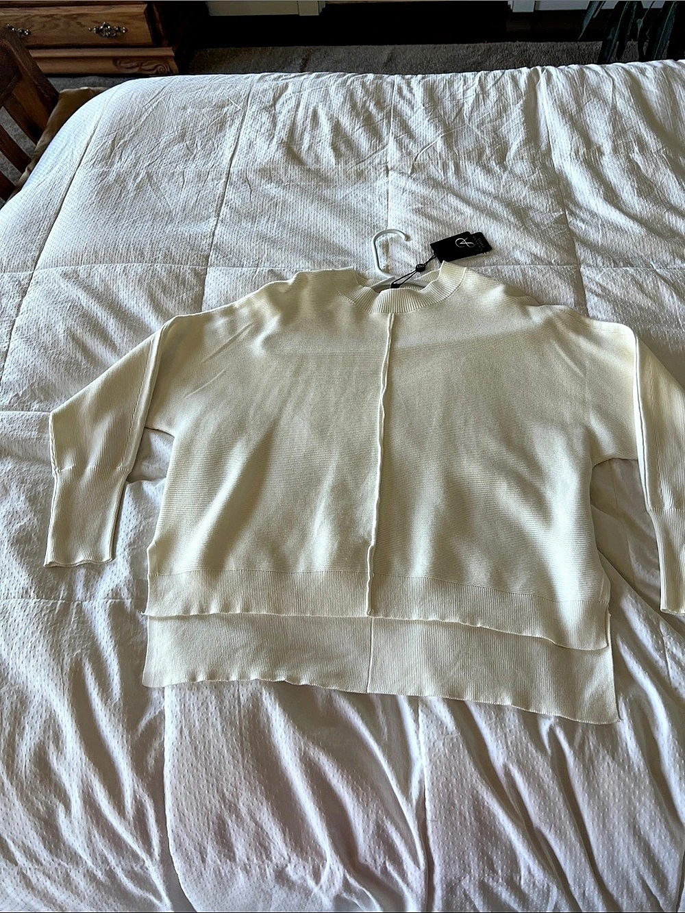 Adrianna Papell Ribbed Crew Neck Sweater in White NWT